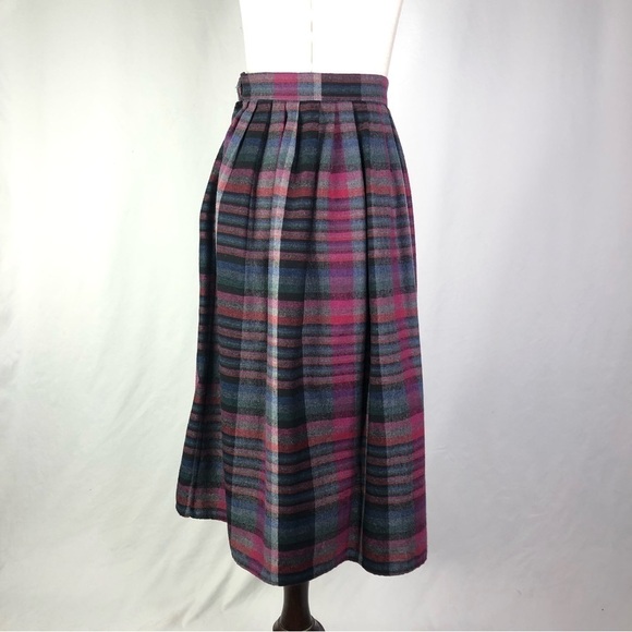VINTAGE plaid wool blend midi skirt dark academia XS - Picture 3 of 5